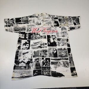 Vintage 90s Single Stitch All Over Print Newspaper AOP West Virginia Shirt Sz L